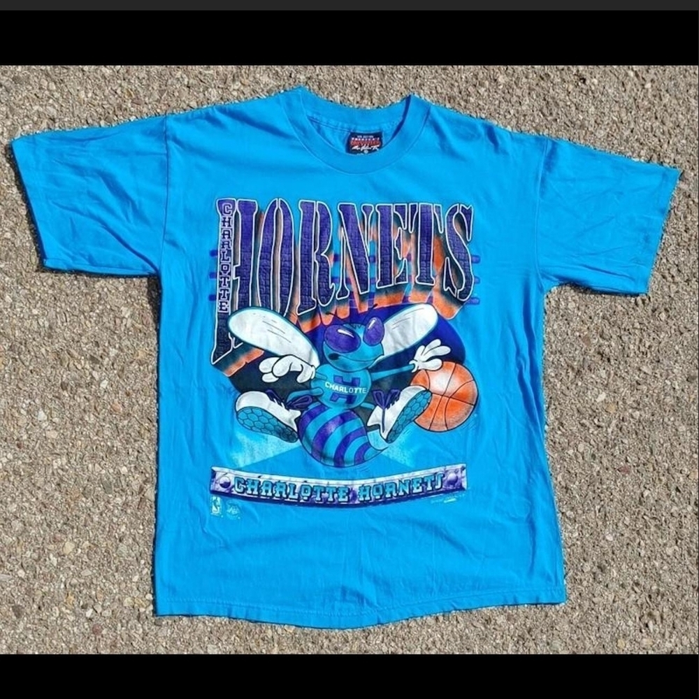 Vtg 90s NBA Charlotte Hornets Magic Johnson T's Shirt Single Stitch USA Large